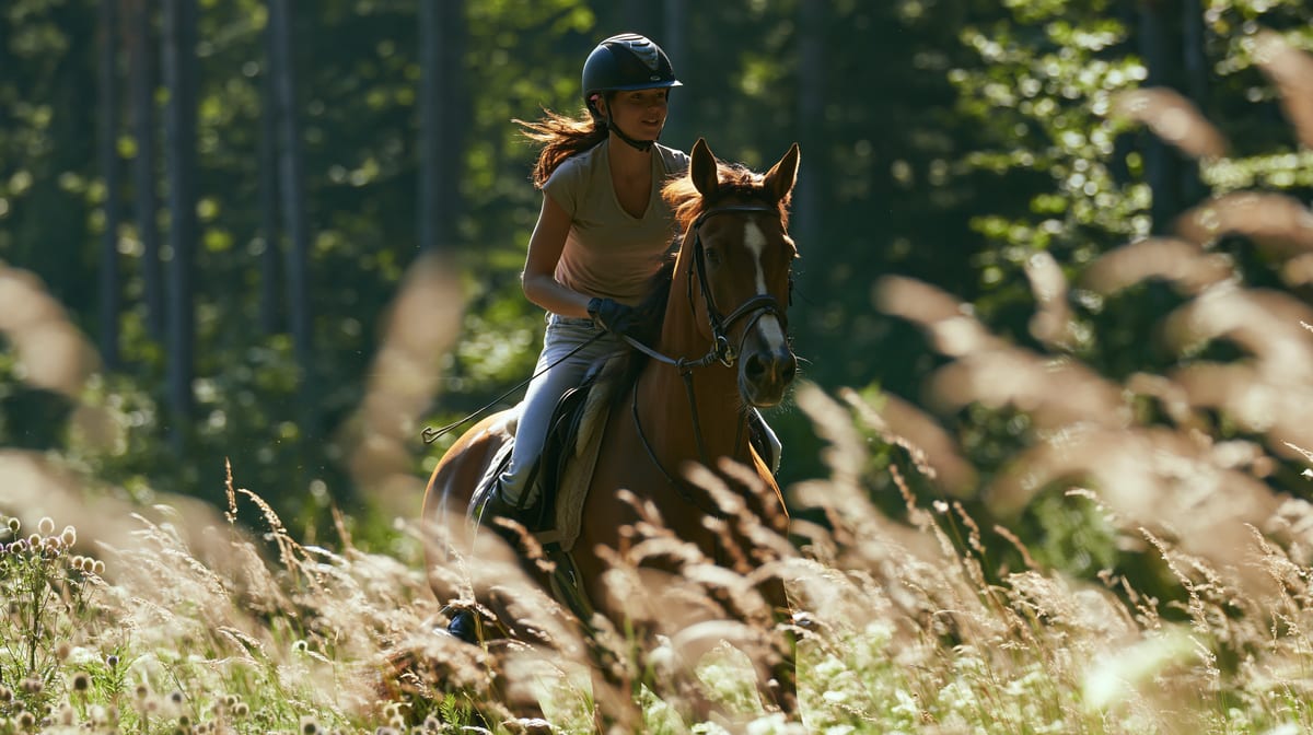 Deux cavalières en balade en forêt