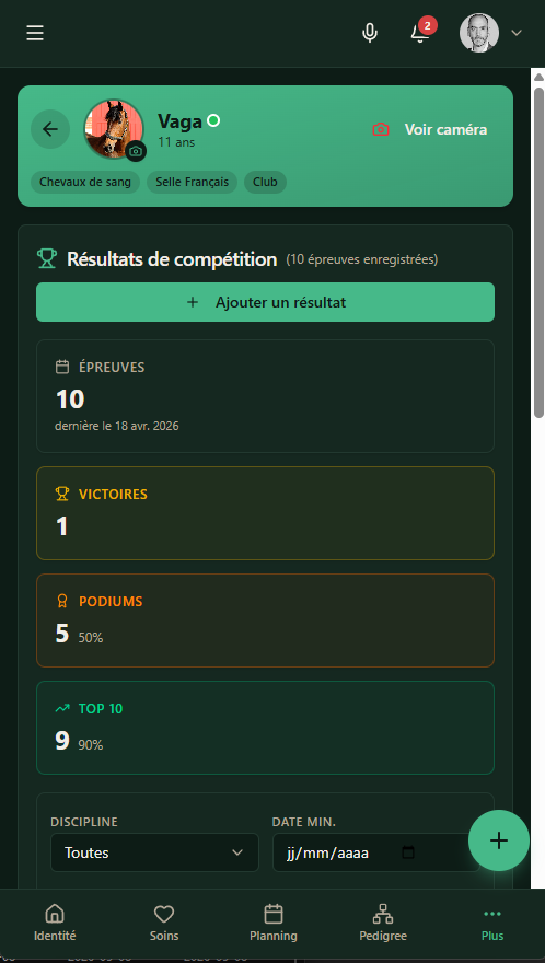 Aperçu du thème Forest — Dark de l'application Equestrions