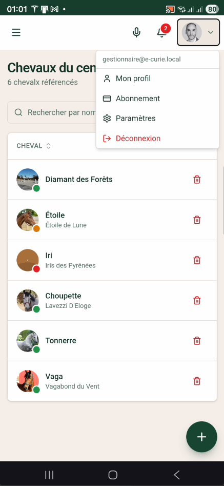 Aperçu du thème Forest — Light de l'application Equestrions